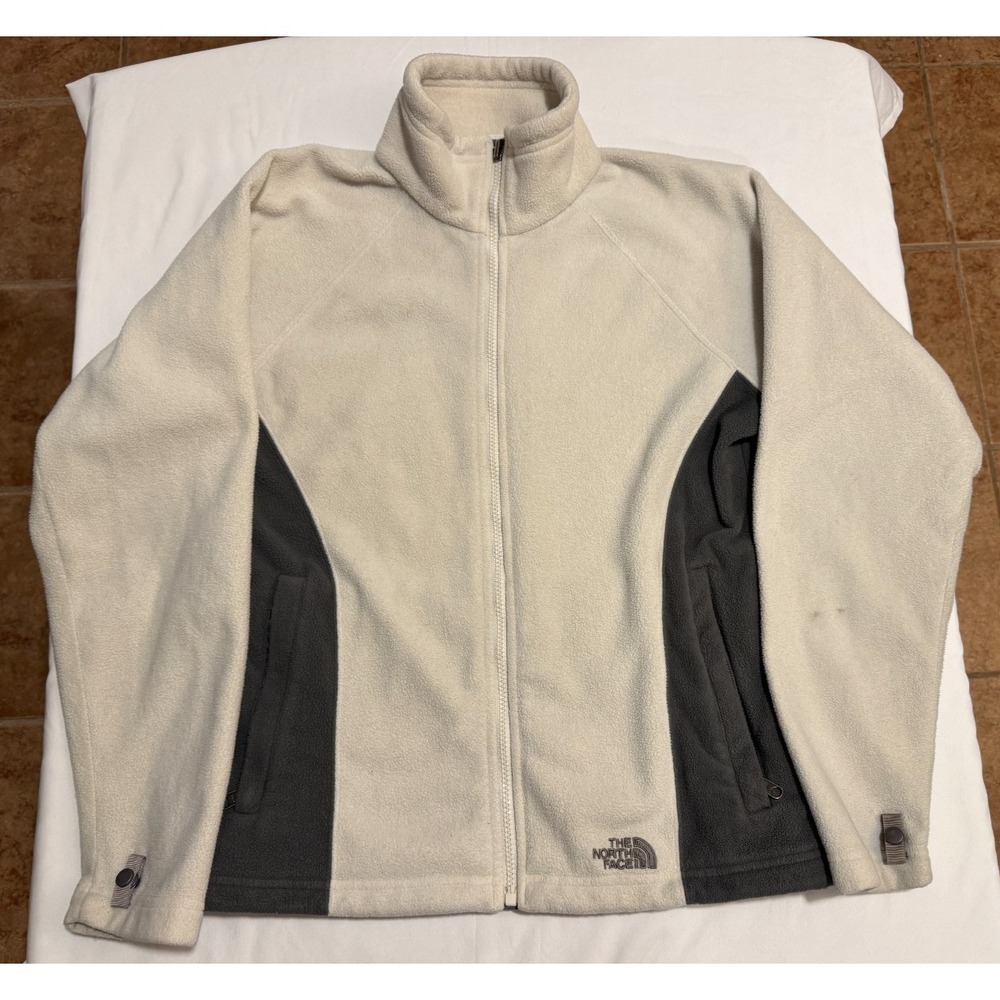 North Face Women's Full Zip Fleece Jacket - Cream / Gray - Size M